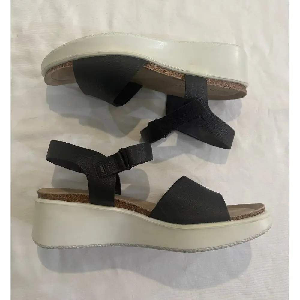 ECCO Flowt Wedge Leather Cork Corksphere Sandal Black Women's EU 40 US 9-9.5